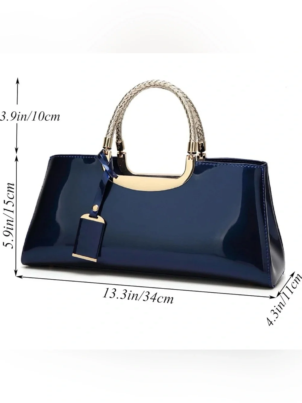 Glossy Women Handbag Faux Patent Leather Top-Handle Bag Structured Shoulder Bag